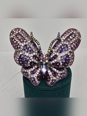 Purple Crystal Butterfly Silver-Tone Ring
